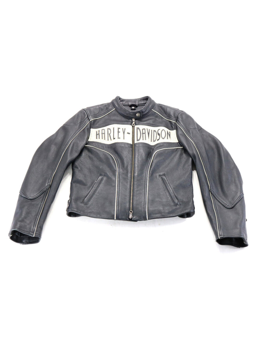 harley davidson jacket L black tan leather armor flames thick cream warm cold